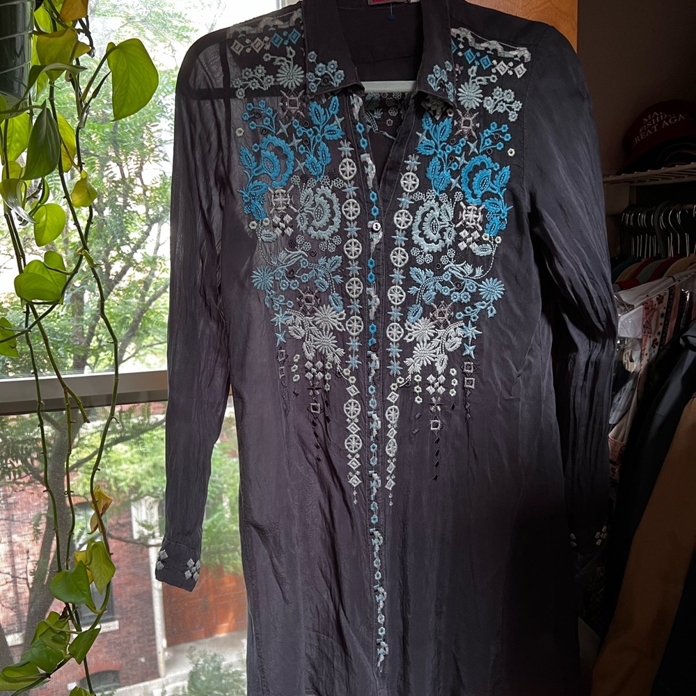 Johnny Was Skye Long Sleeve Embroidered Georgette Tunic
